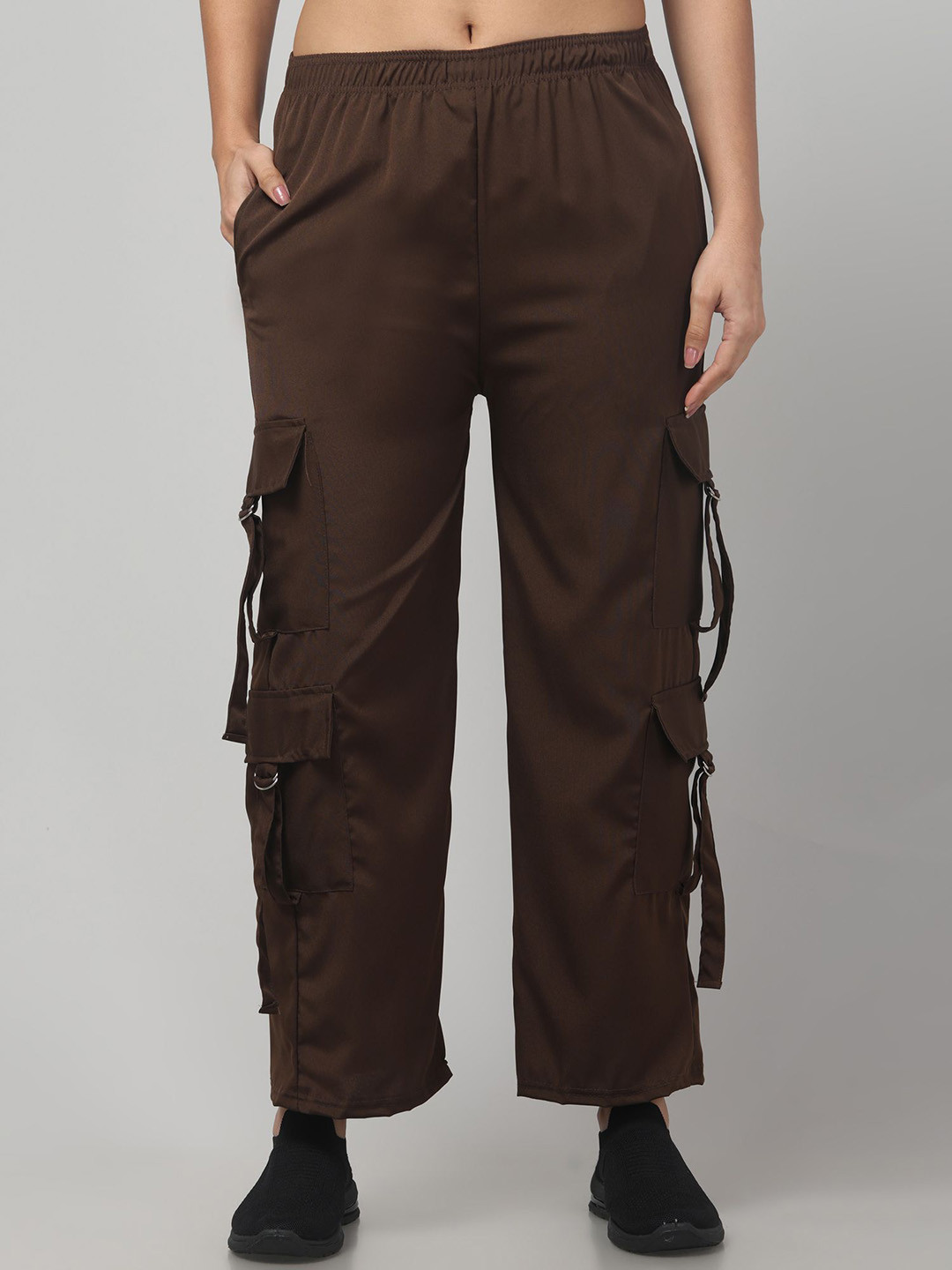 CROWN KING Women Straight Fit Easy Wash Cargos Trousers