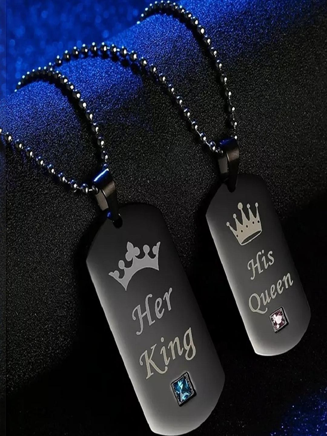 Vientiq Black King Queen Couple Pendant Chain Necklace
