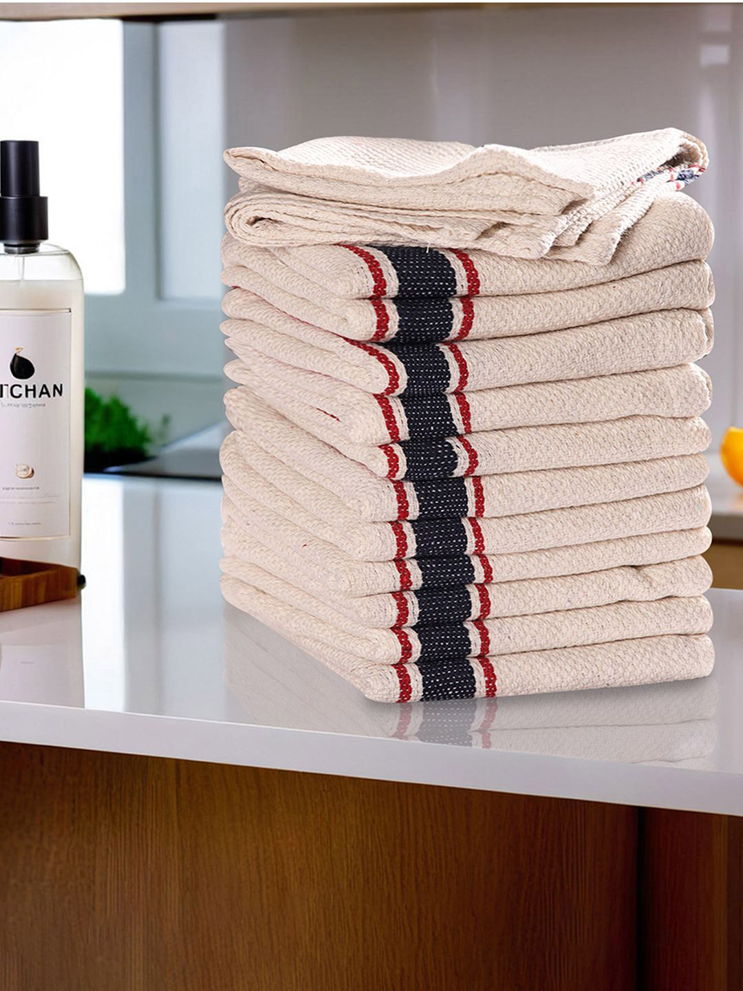 Kuber Industries White & Black 12 Pieces Reusable Cotton Kitchen Cleaning Towels