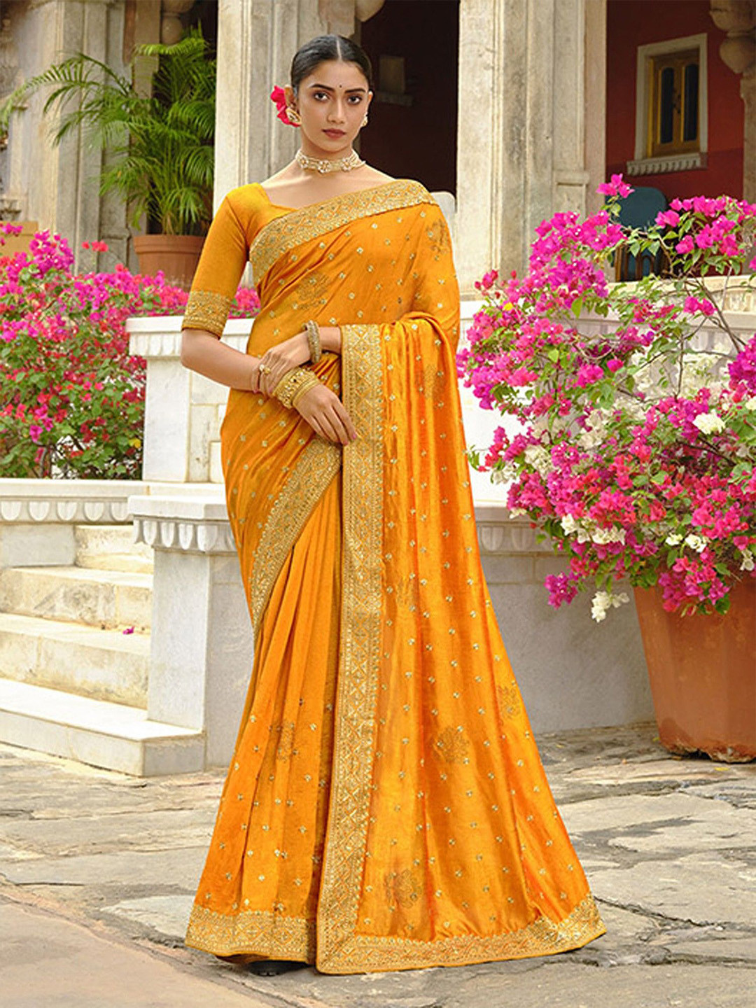 Exotic India Woven Design Embroidered Art Silk Saree