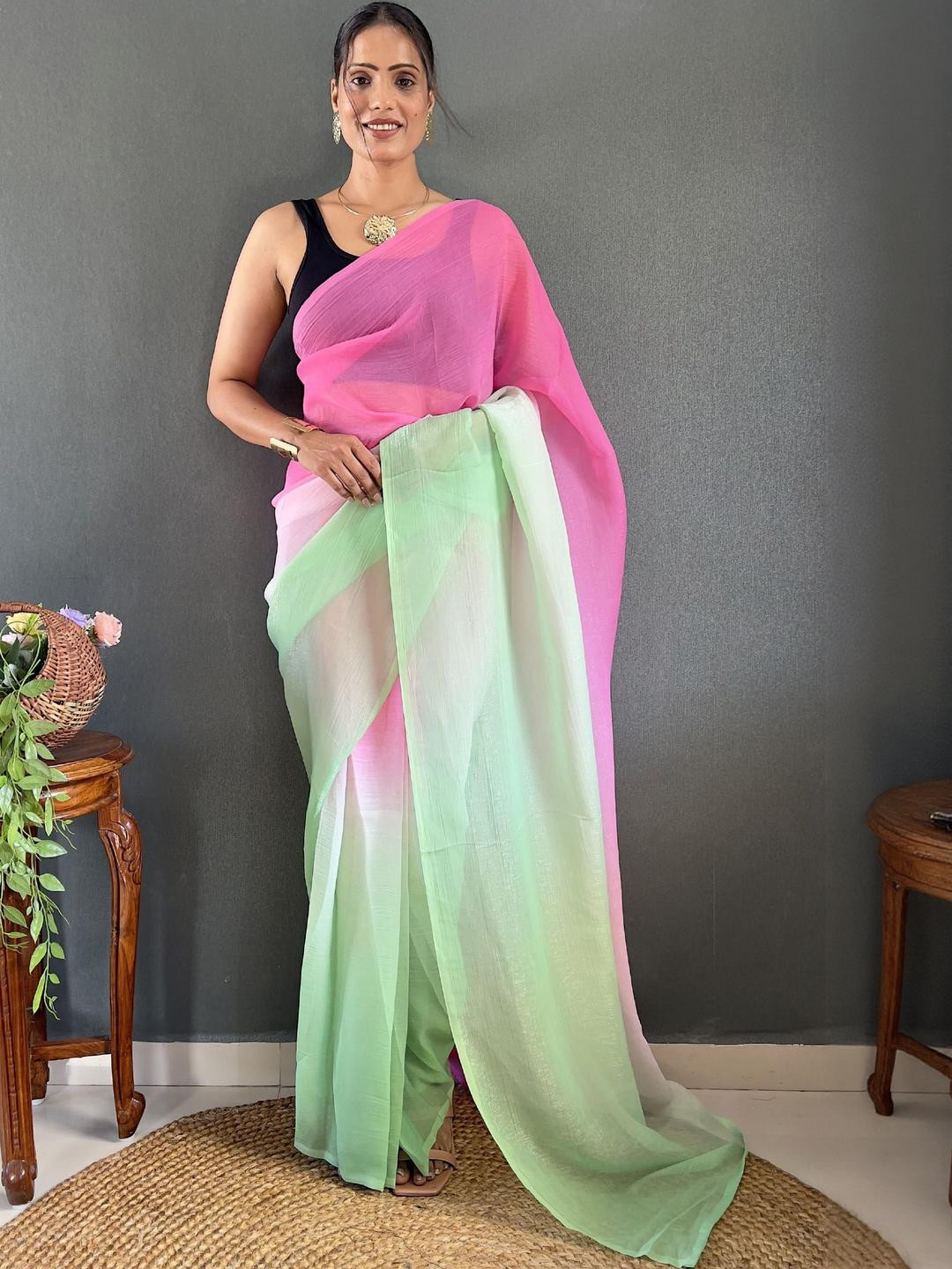 KALINI Two tone Pure Georgette Ready to Wear Saree