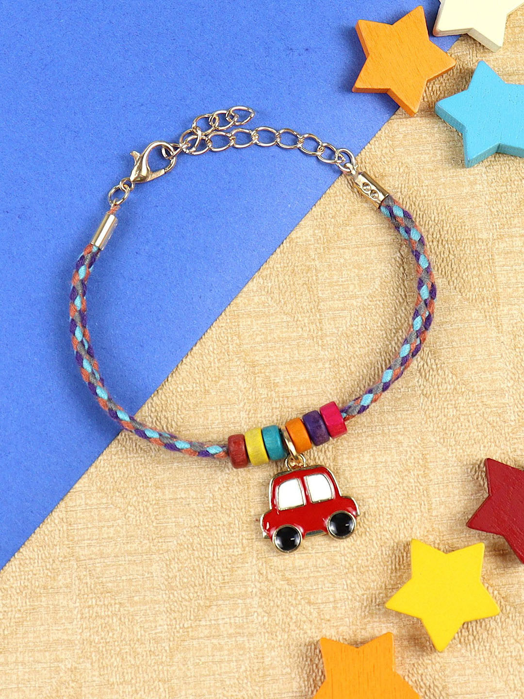 Asthetika Car Weaved Kids Wraparound Bracelet Rakhi With Roli Chawal