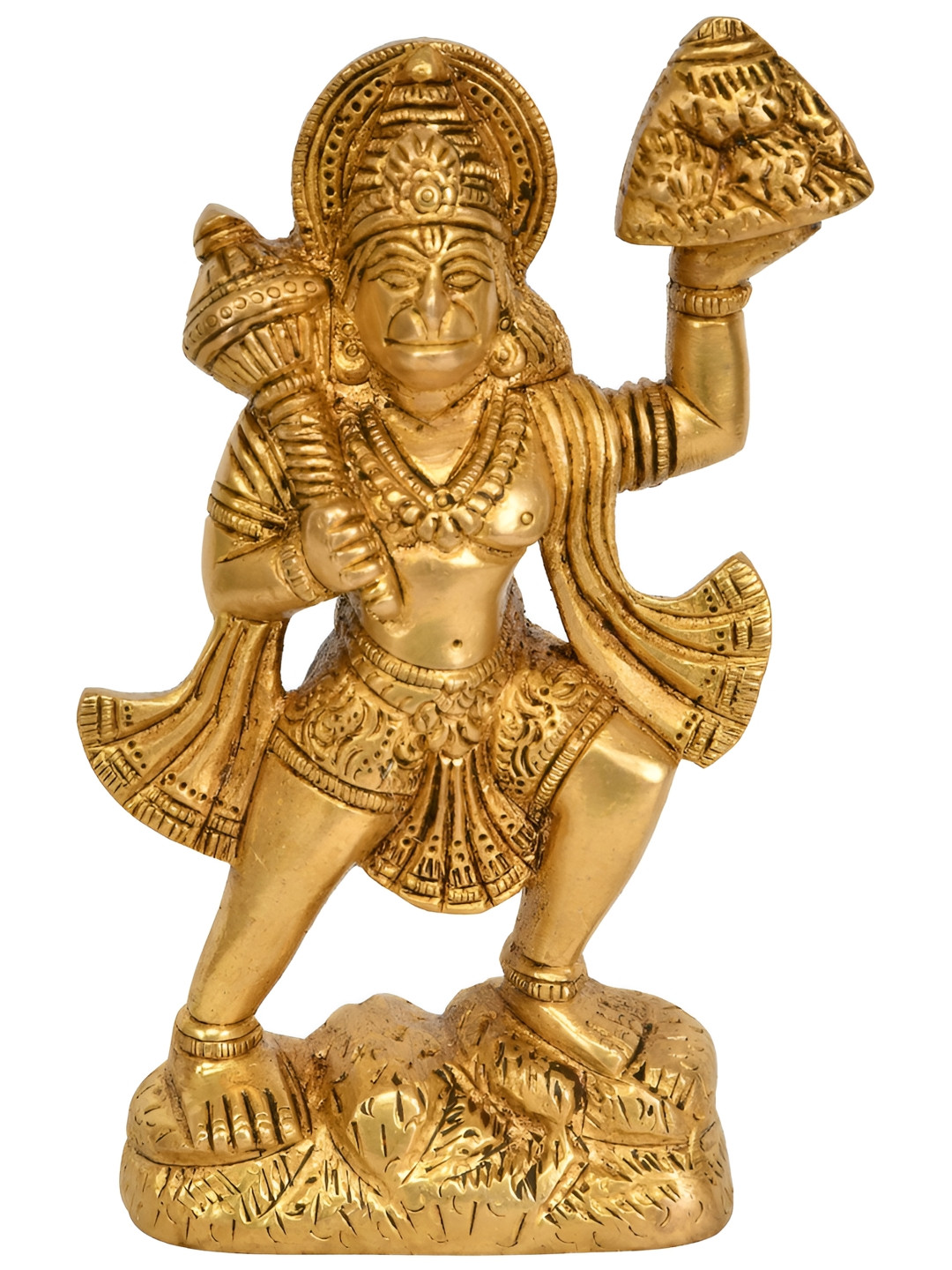 Exotic India Gold-Toned Lord Hanuman Brass Idol Showpiece