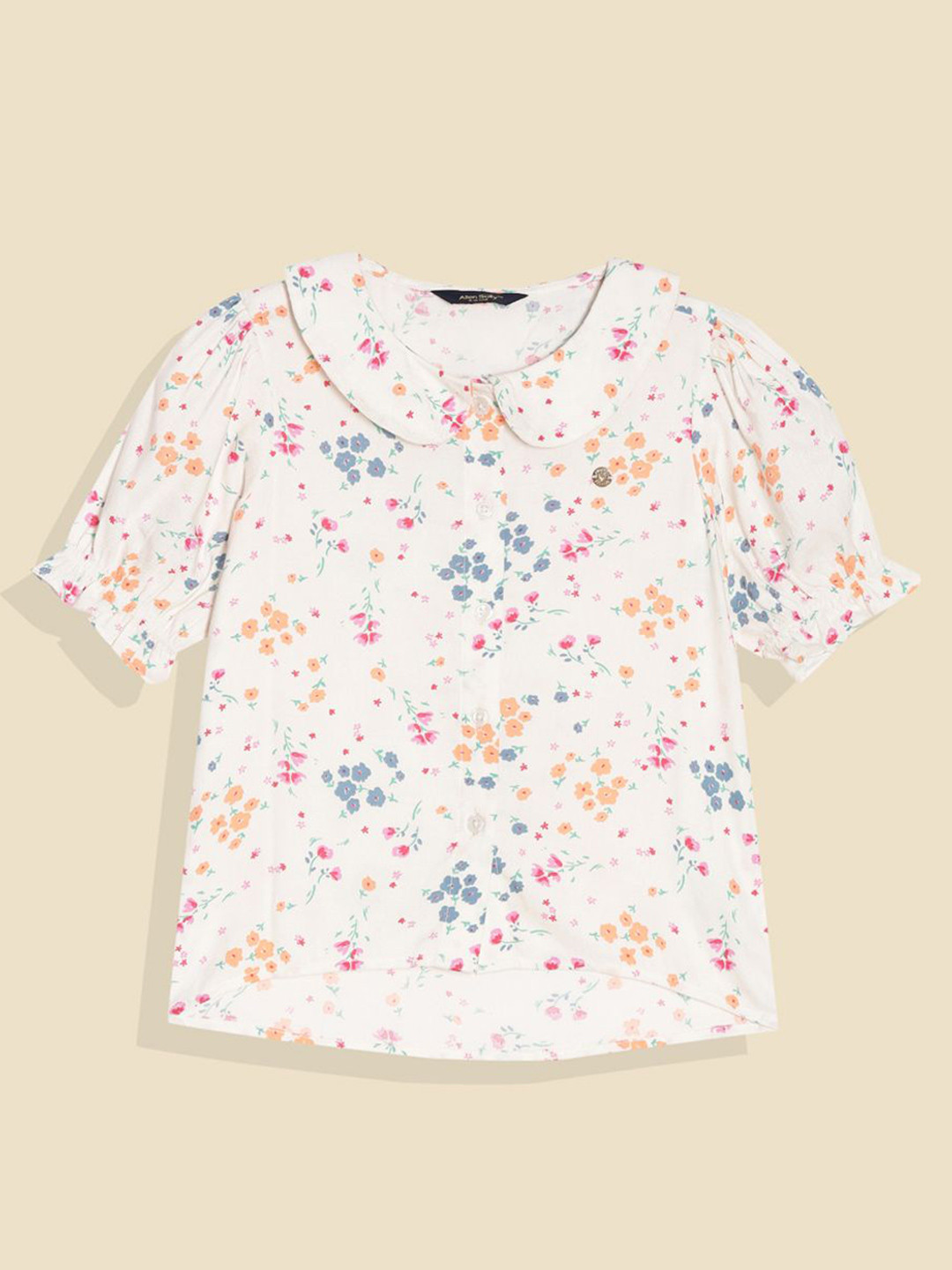 Allen Solly Junior Kids-Girls Floral Print Peter Pan Collar Cotton Top