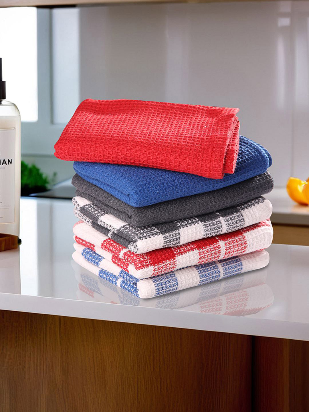 Kuber Industries Red & Blue 6 Pieces Reusable Cotton Kitchen Cleaning Towels