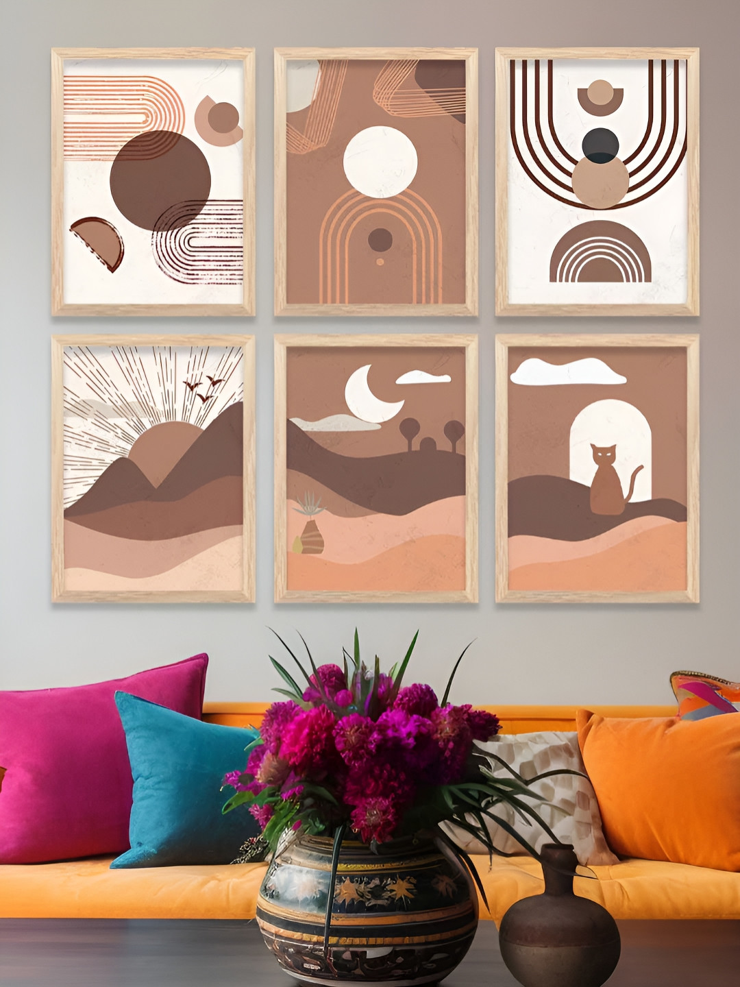 Kotart Brown & White 6 and more Piece Wood Abstract Wall Arts