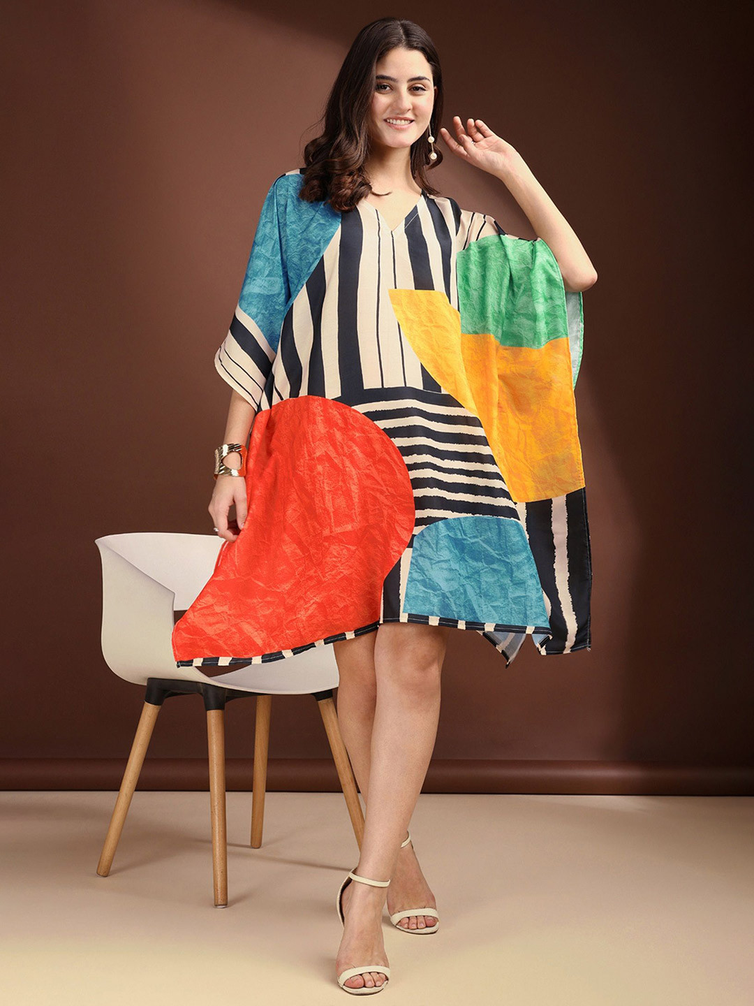 LABEL AARNA Canvas Muslin Cotton Short Kaftan Dress