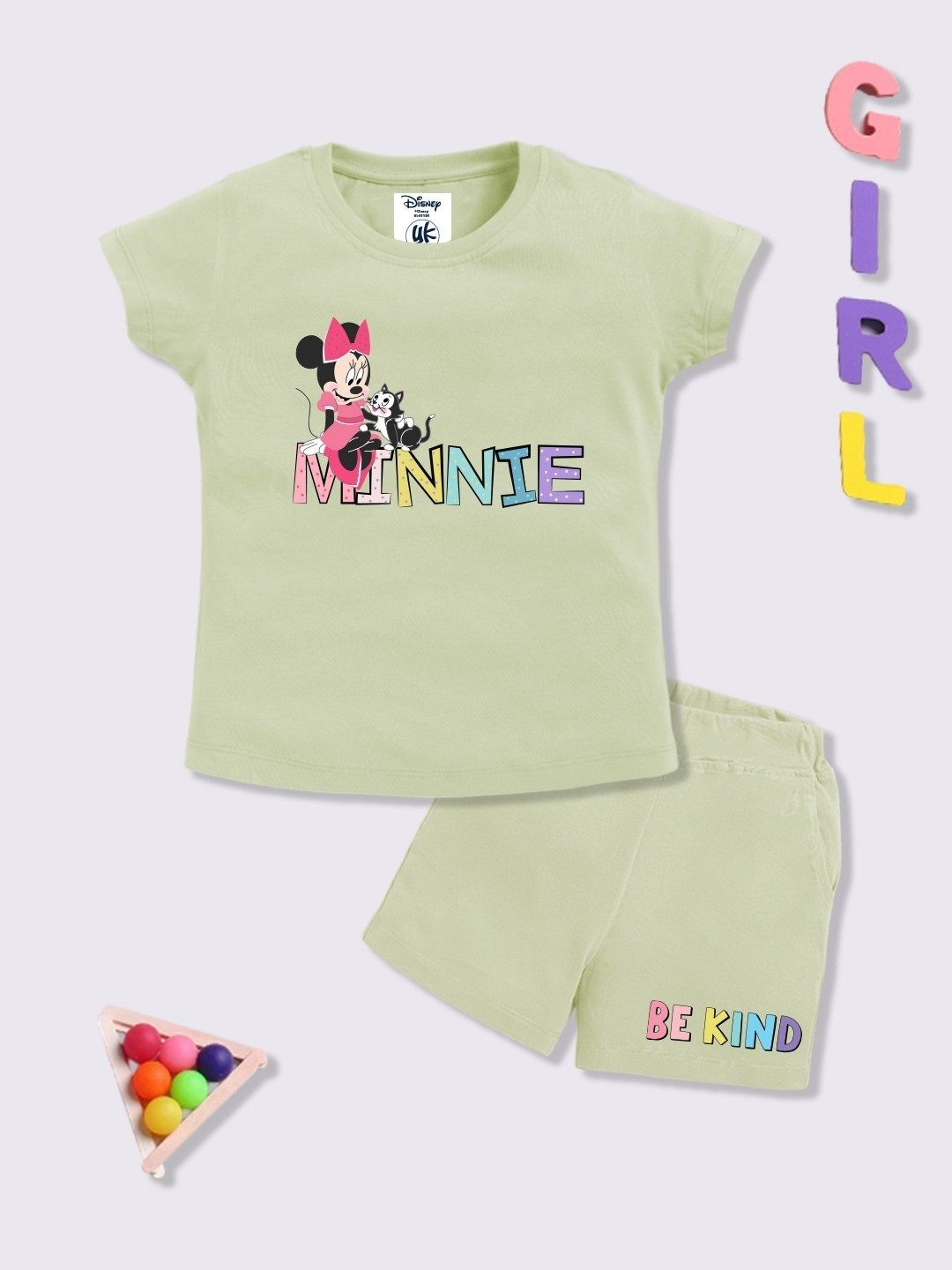 YK Disney Girls Minnie Printed T-Shirt with Shorts