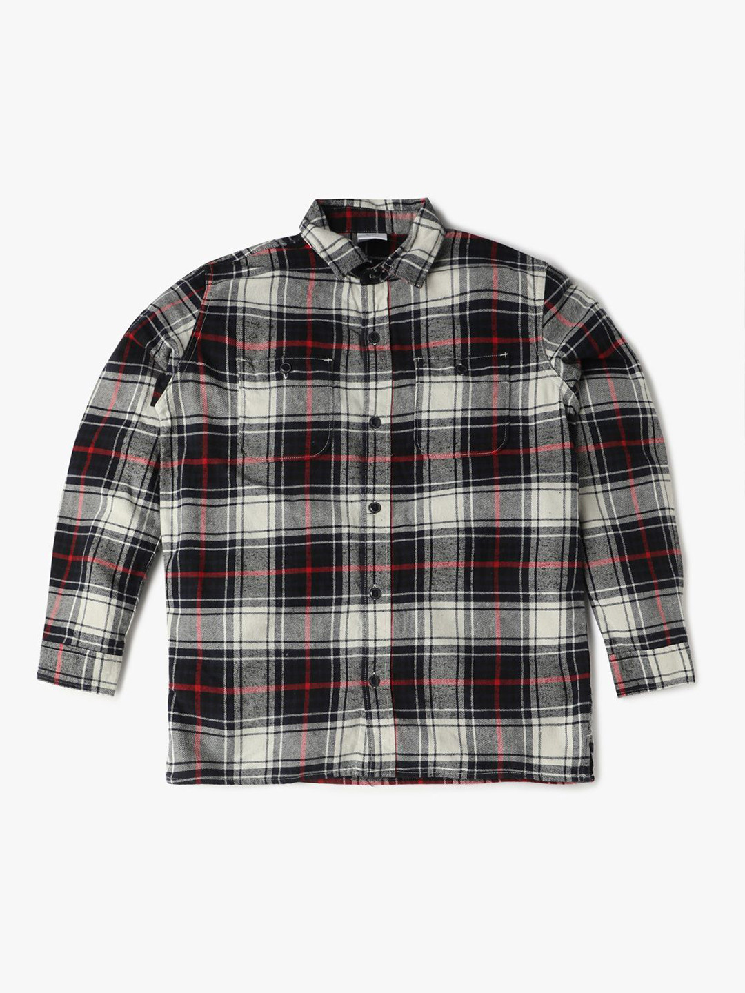GAP Boys Plaid Checked Spread Collar Relaxed Fit Flannel Cotton Shirt