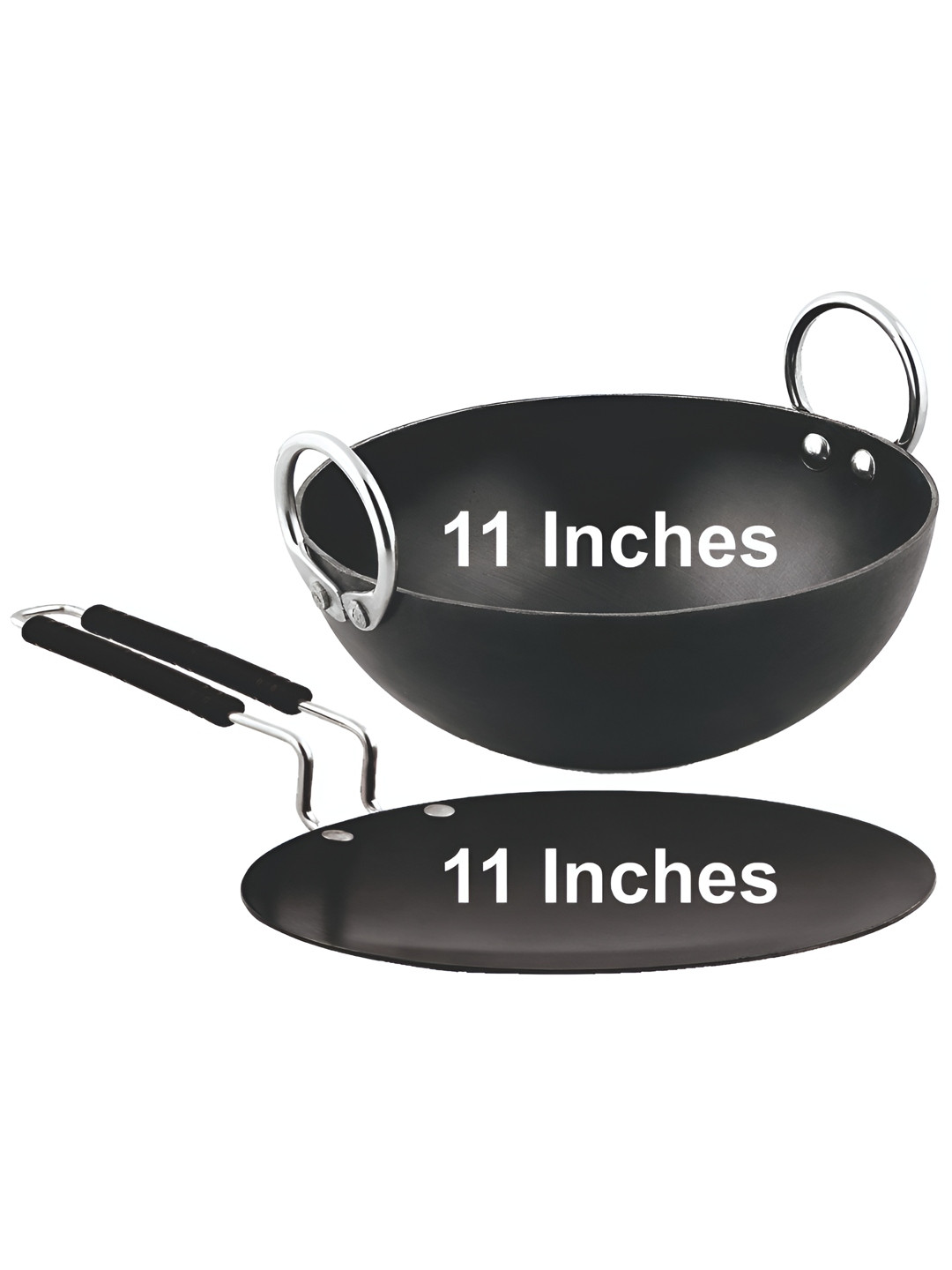 Veer Enterprises Black 2 Pieces Iron Kadai & Tawa