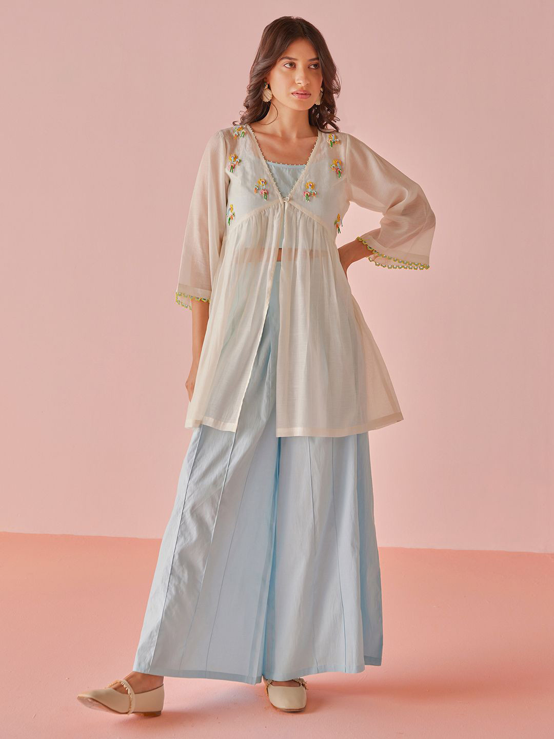 The Yellow Bow Crystal Chanderi Cotton 3 pc set