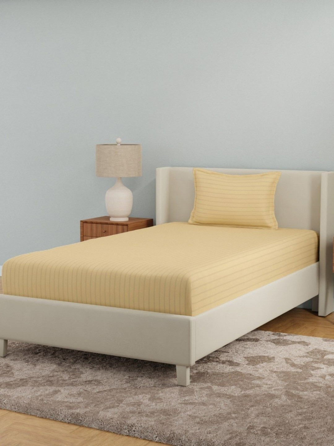 STELLAR HOME Prism Beige Striped 210 TC Single Bedsheet Set 1.50m x 2.24m