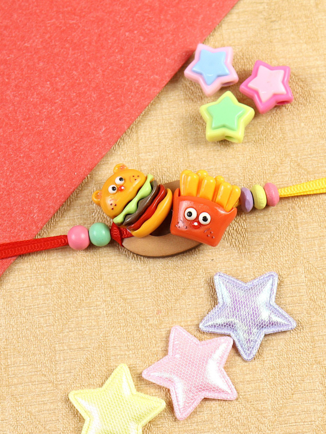 Asthetika Burger And Fries Kids Thread Bracelet Rakhi With Roli Chawal