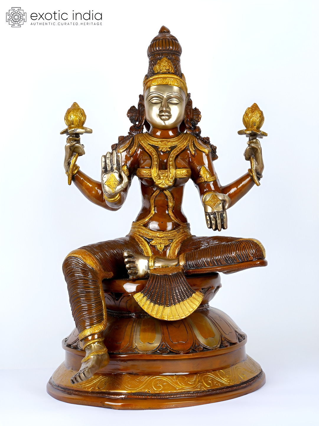 Exotic India Brown & Silver-Toned Devi Lakshmi Religious Idol Showpiece