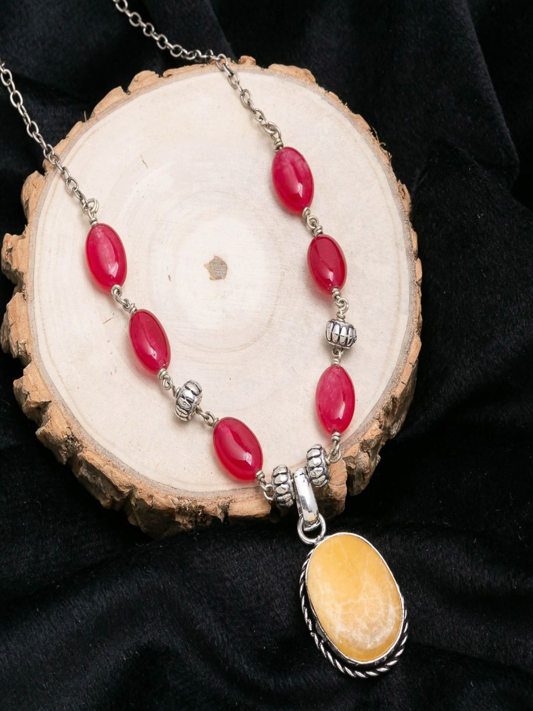 Shrim jewels Brass-Plated Real Stones Studded Oxidised Necklace