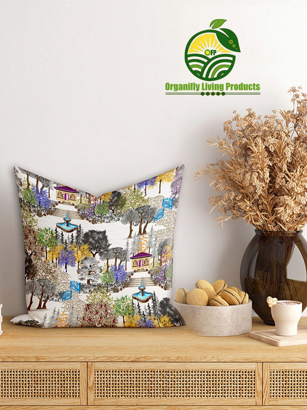 Organifly Living Products Grey & White Abstract Square Cushion Covers