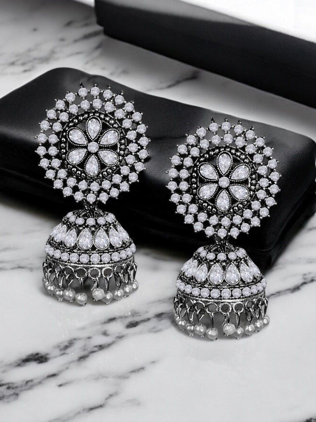 De-Ultimate Artificial Stones Studded & Beads Beaded Dome Shaped Jhumkas