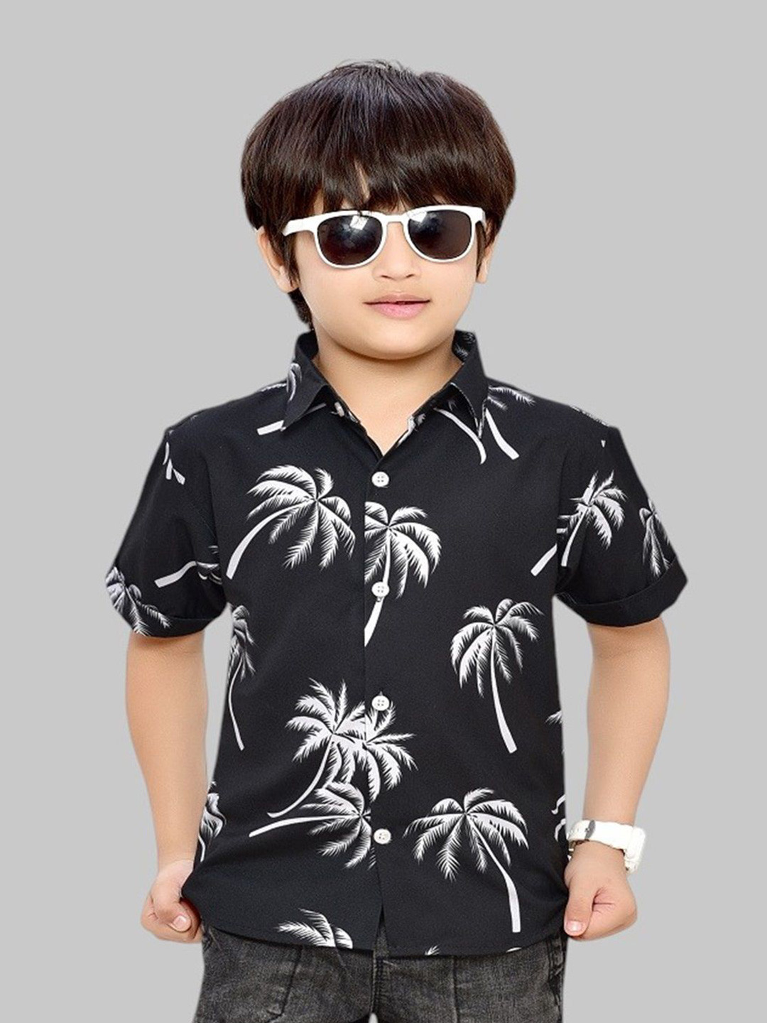 Club96 Boys Standard Fit Floral Printed Spread Collar Cotton Casual Shirt