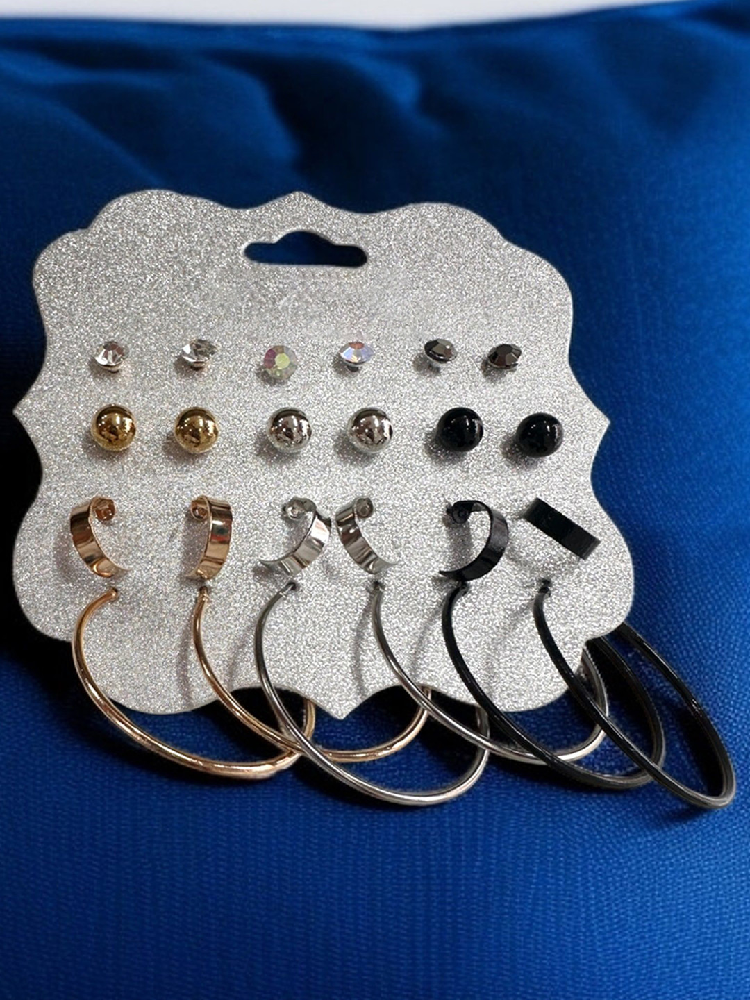 FIRSTCHOICE Set Of 12 Gold-Plated Artificial Stones Studded Circular Shaped Studs