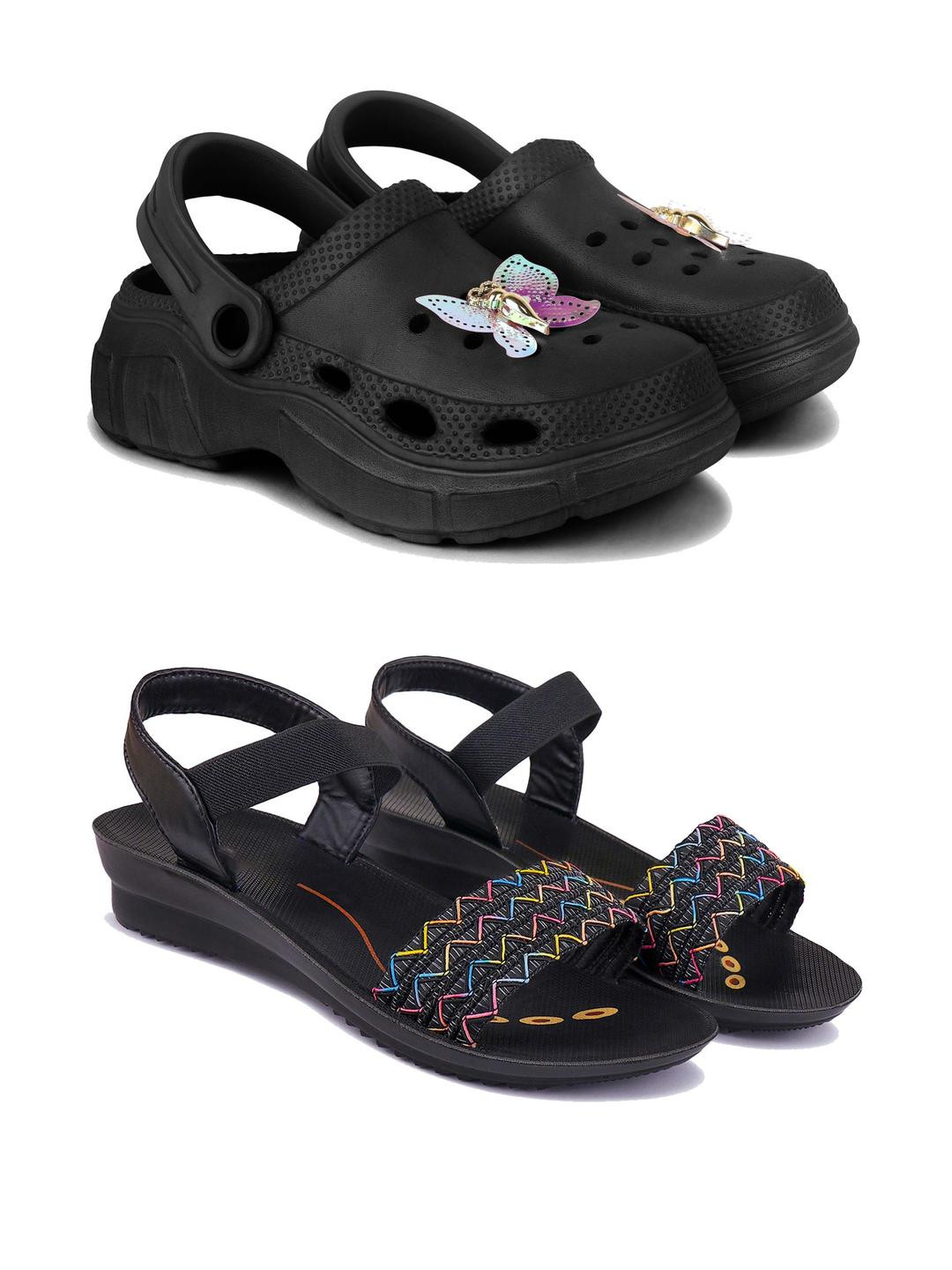 DRACKFOOT Women Striped Rubber Clogs and Sandals