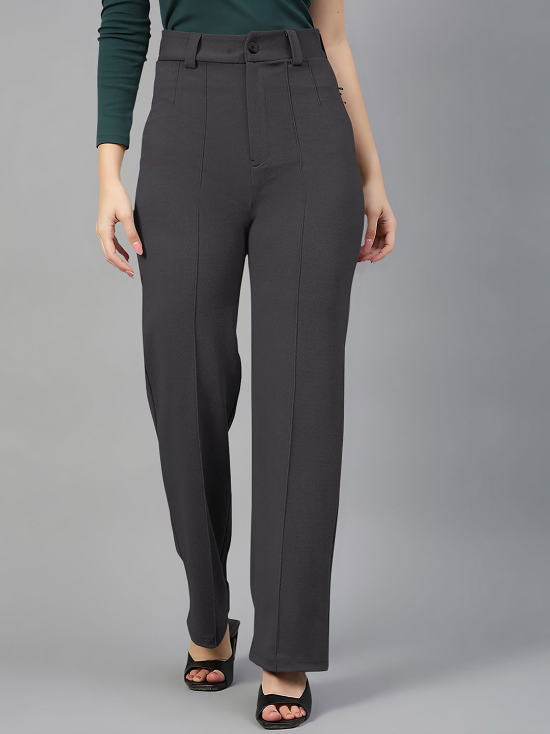 Dream Beauty Fashion Women Straight Fit High-Rise Easy Wash Pleated Trousers