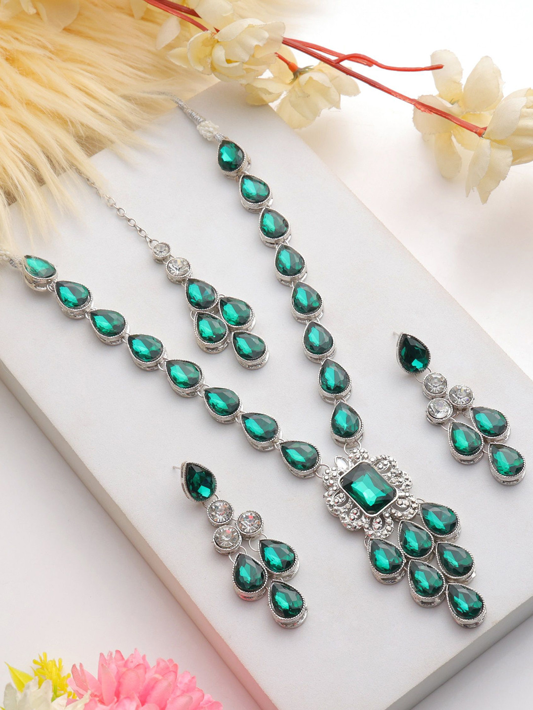 EIT Collection Silver Plated Cubic Zirconia Studded Bridal Jewellery Set