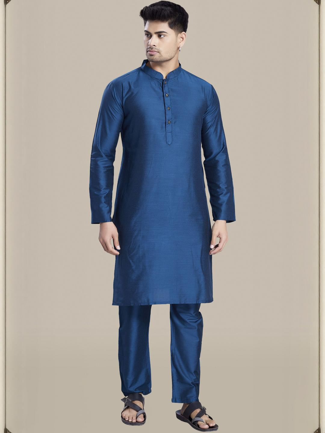 PulseIQ Men Regular Raw Silk Kurta with Pyjamas