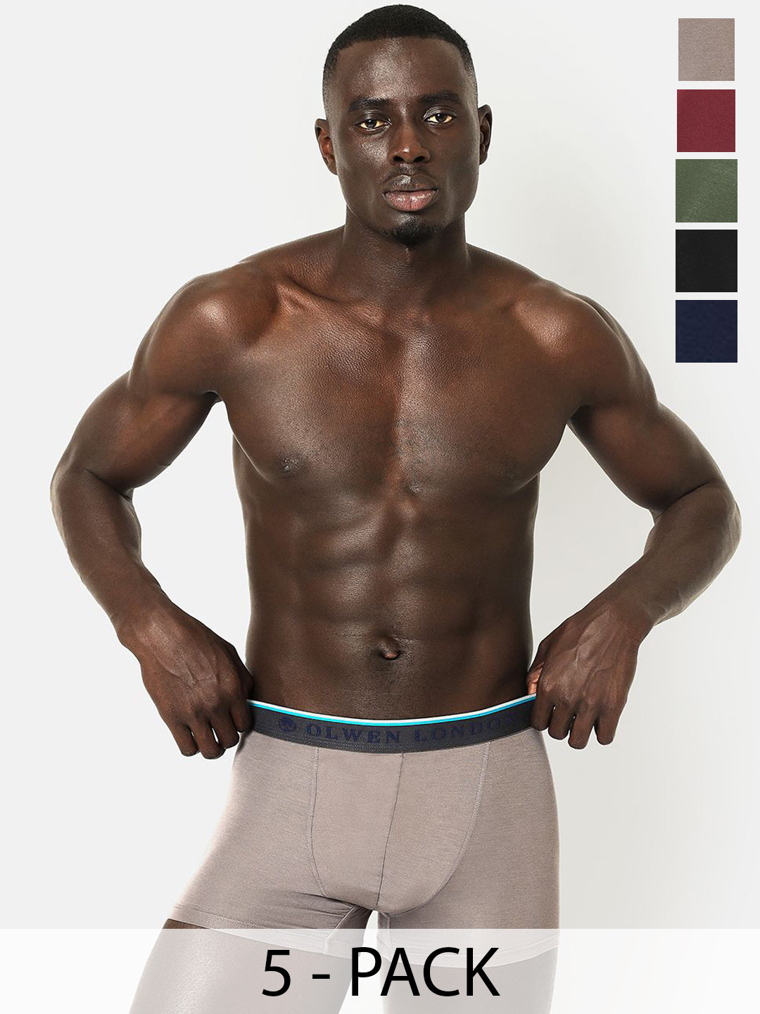 OLWEN Pack Of 5 Mid-Rise Short Trunks 5-Ebony-Wine Noir-Ivy-Pebble-ImPerial-S