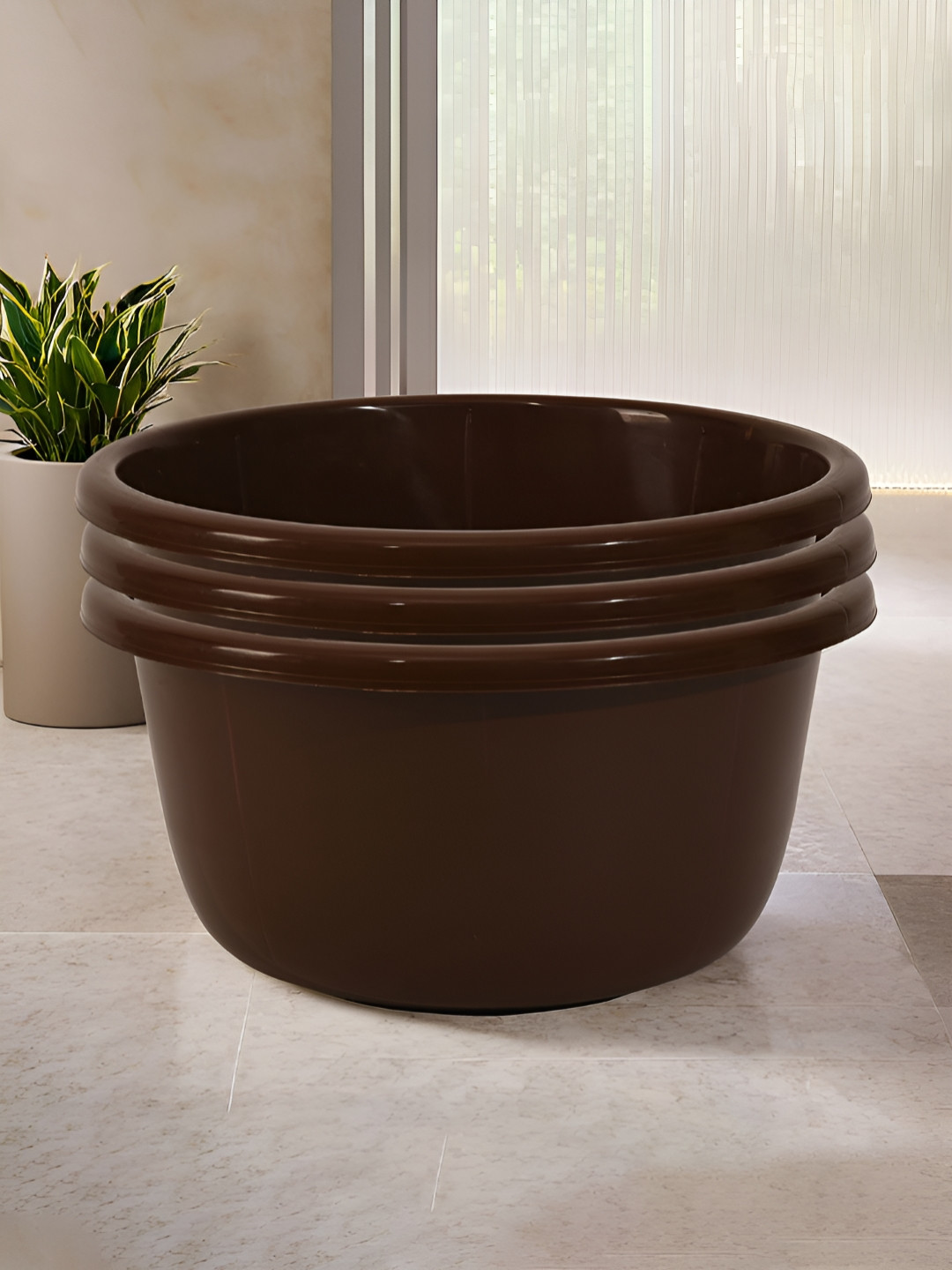 Aura Brown 3 Pcs 40 Liter Multipurpose Bath & Washing Clothe Tub