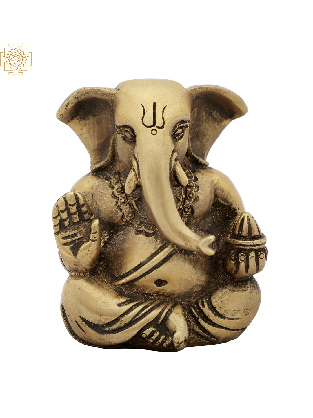 Exotic India Gold-Toned Good & Brown Luck Ganesha Religious Idol Showpiece