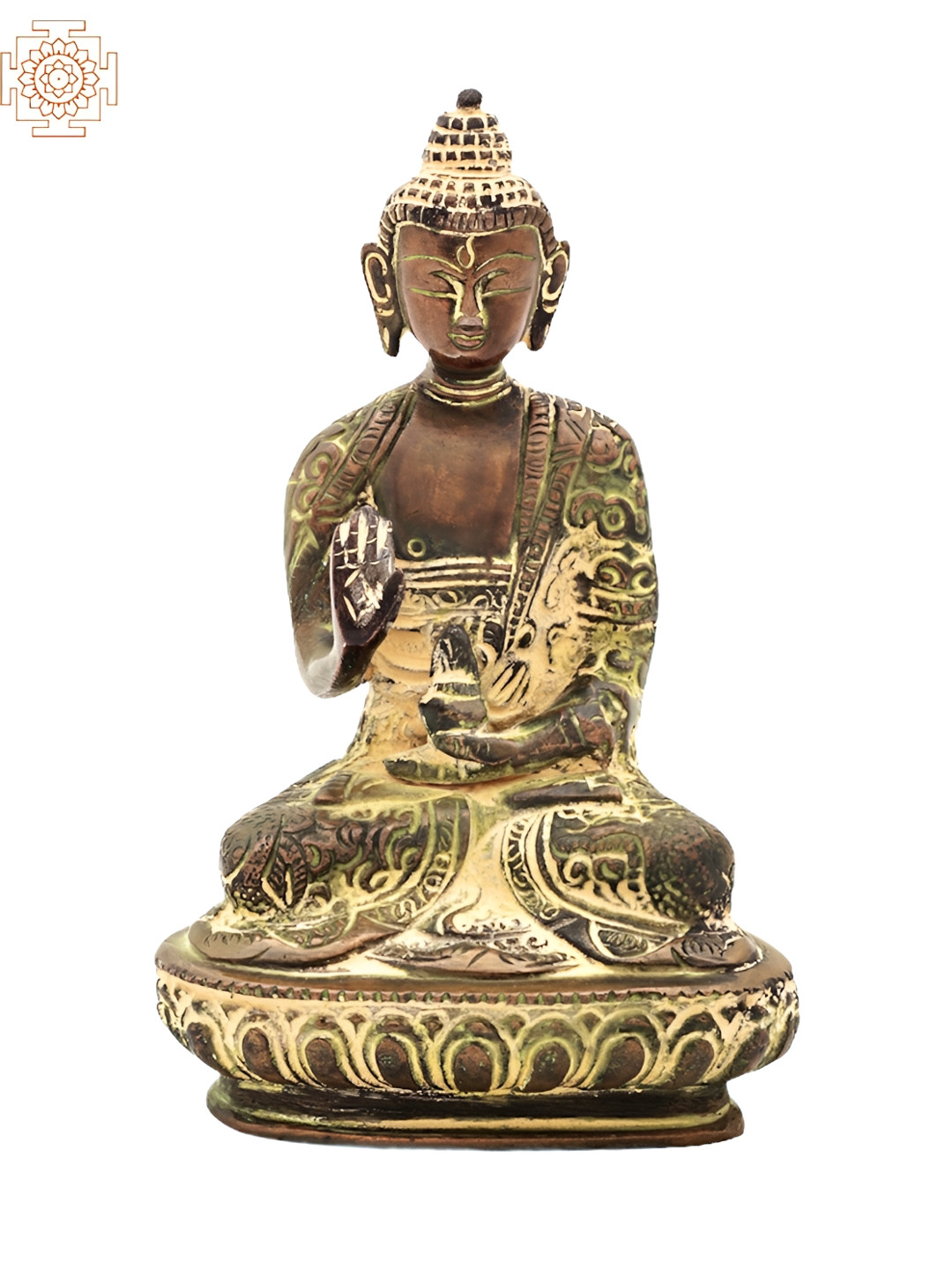 Exotic India Green & Brown Gautam Buddha Idol with Carved Robe Idol Showpiece