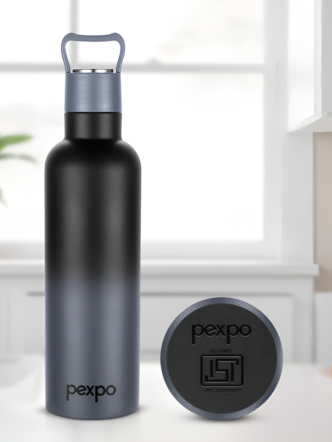 Pexpo Oscar Black Grey Double Wall Stainless Steel Hot-Cold Flask Vacuum WaterBottle 500ml