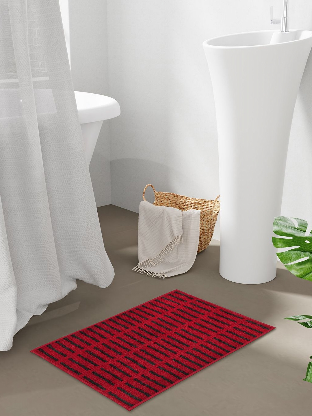 STELLAR HOME Ibiza Red & Grey Textured 1300  GSMBathRugs