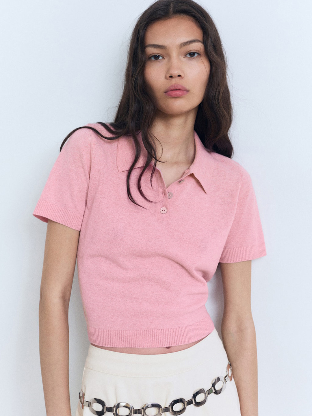 MANGO Polo Collar Crop T-shirt