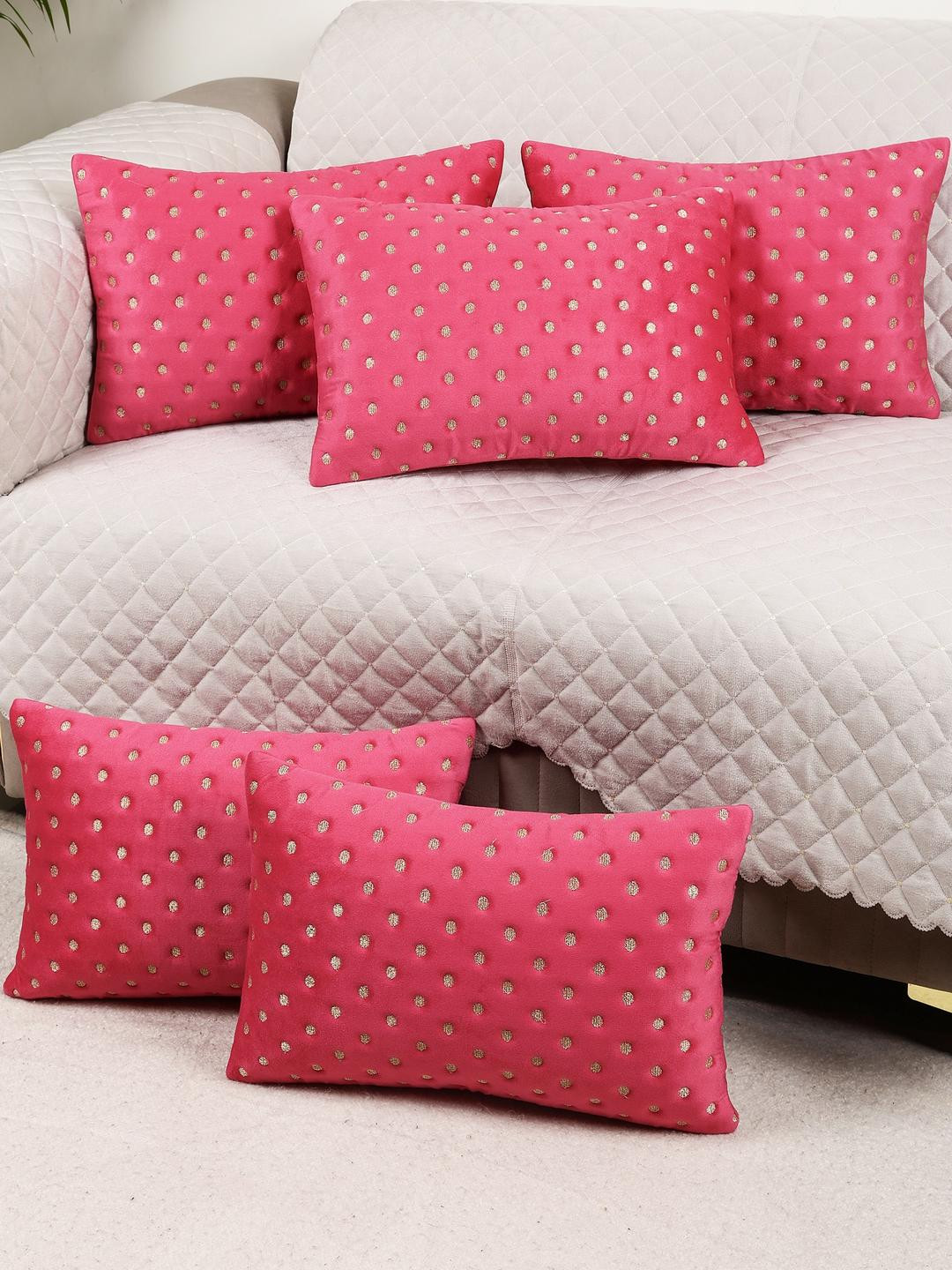MONKDECOR Polka Dots Velvet Durable 5 Pcs Embroidered Cushion Covers - 12 x 18 In