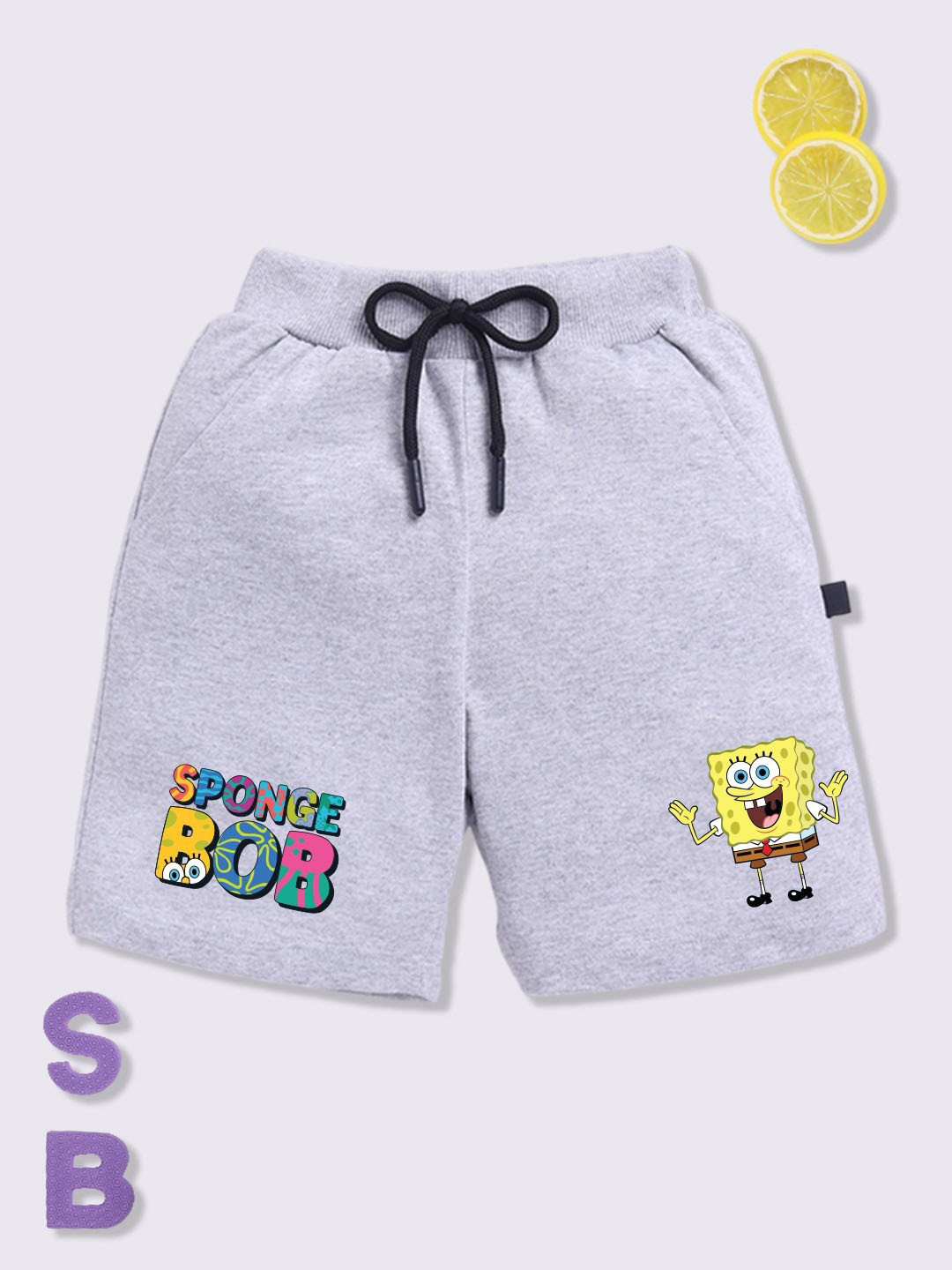 YK X Minute Mirth Boys Spongebob Printed Cotton Above Knee Shorts