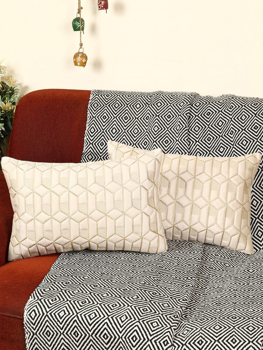 Cream Color Rectangular Velvet Cushion Cover, Set of 2