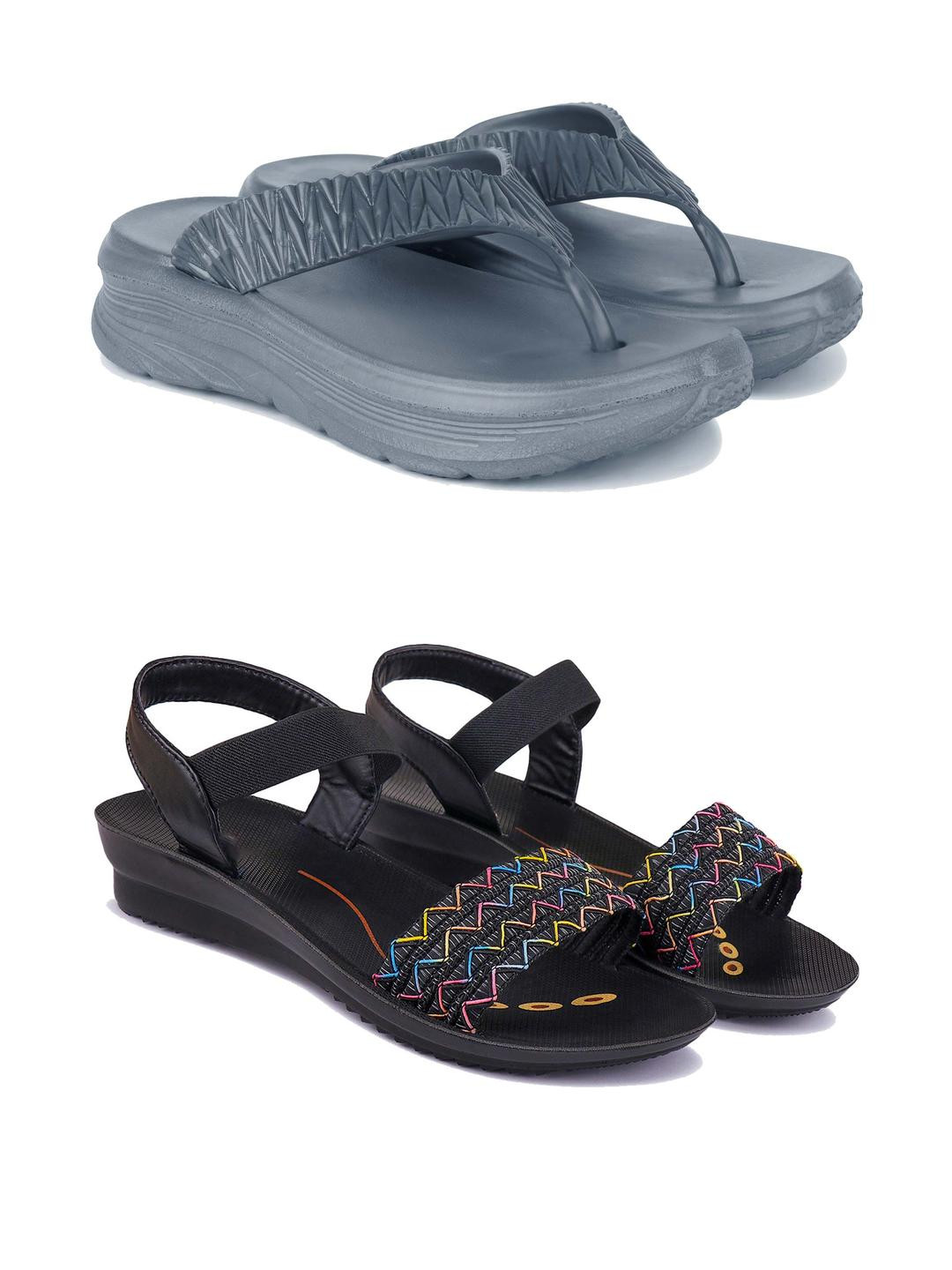 DRACKFOOT Women Set of 2 Thong Flip-Flop & Flats