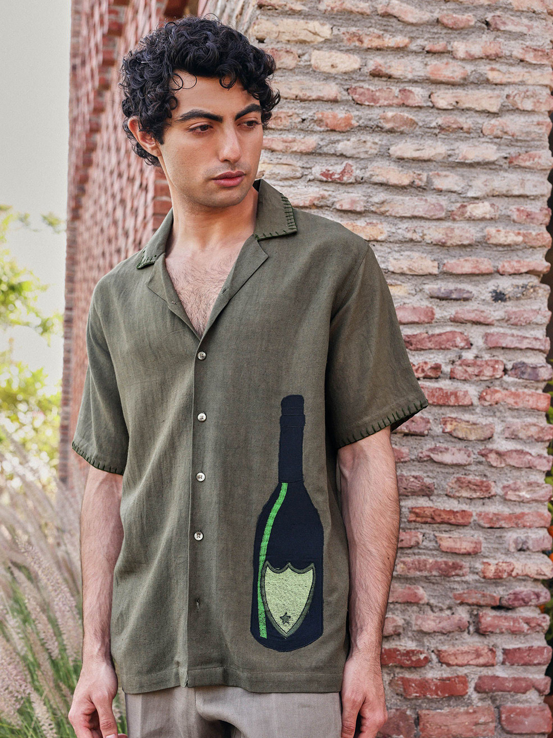 PRIMAL GRAY Champagne Men Embroidered Relaxed Fit Casual Shirt