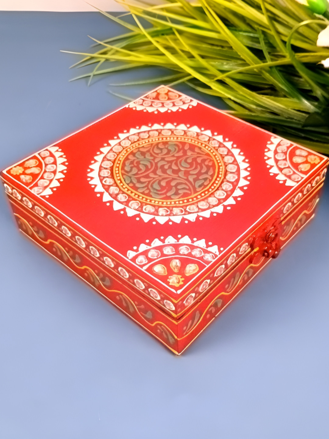 apka mart Red & White Printed Wooden Jewelry Box