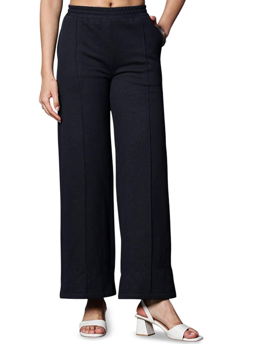 One Sky Pure Cotton Mid-Rise Pleated Trousers