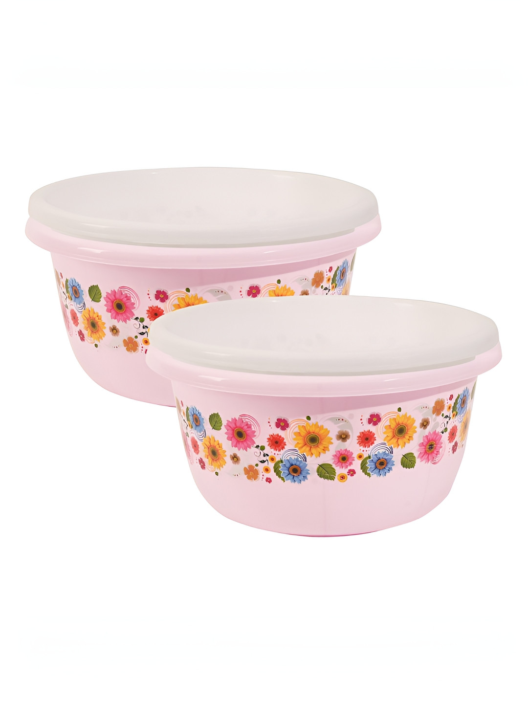 Aura White & Pink 4 Pieces Floral Printed Glossy Multipurpose Bath Tub