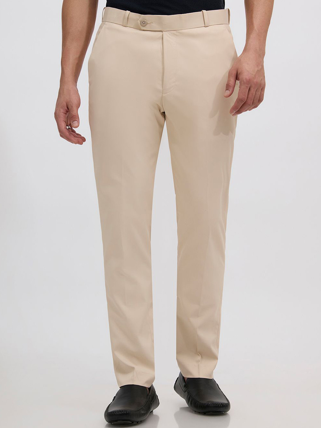 Espanshe Falcon Men Sand Beige Skinny Fit Mid-Rise Trousers