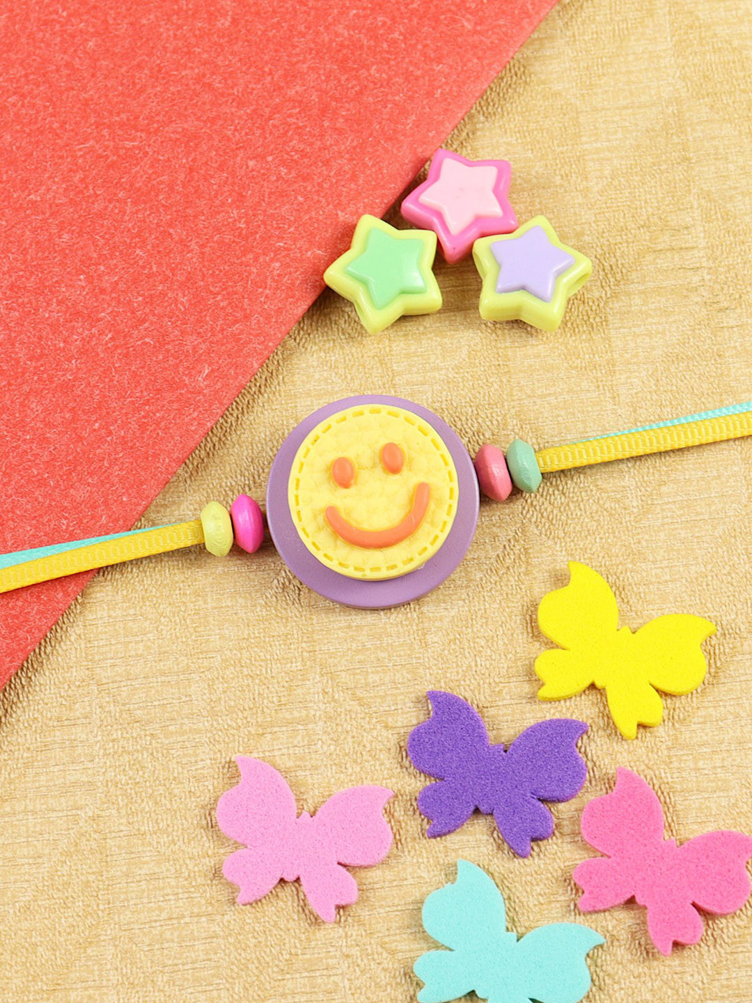 Asthetika Smiley Kids Thread Bracelet Rakhi With Roli Chawal