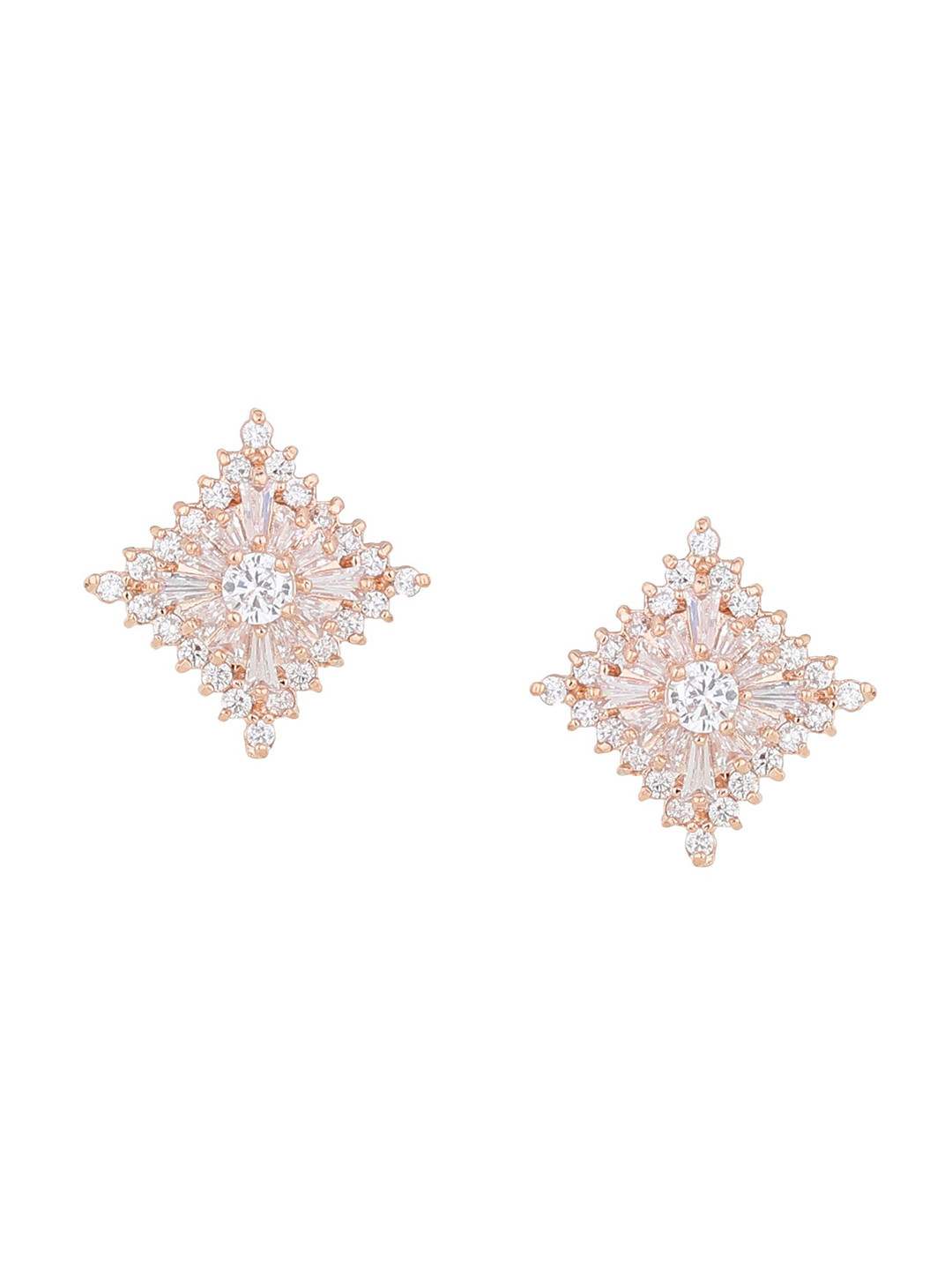FirstBlush Rose Gold-Plated Crystals Studded Diamond Shaped Non Pierced Earrings
