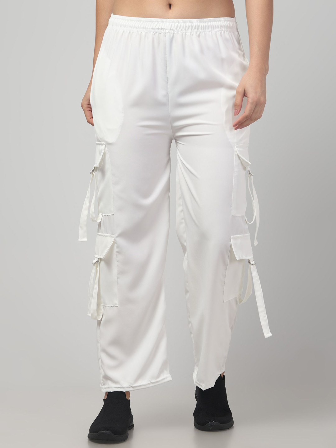 CROWN KING Women Straight Fit Easy Wash Cargos Trousers