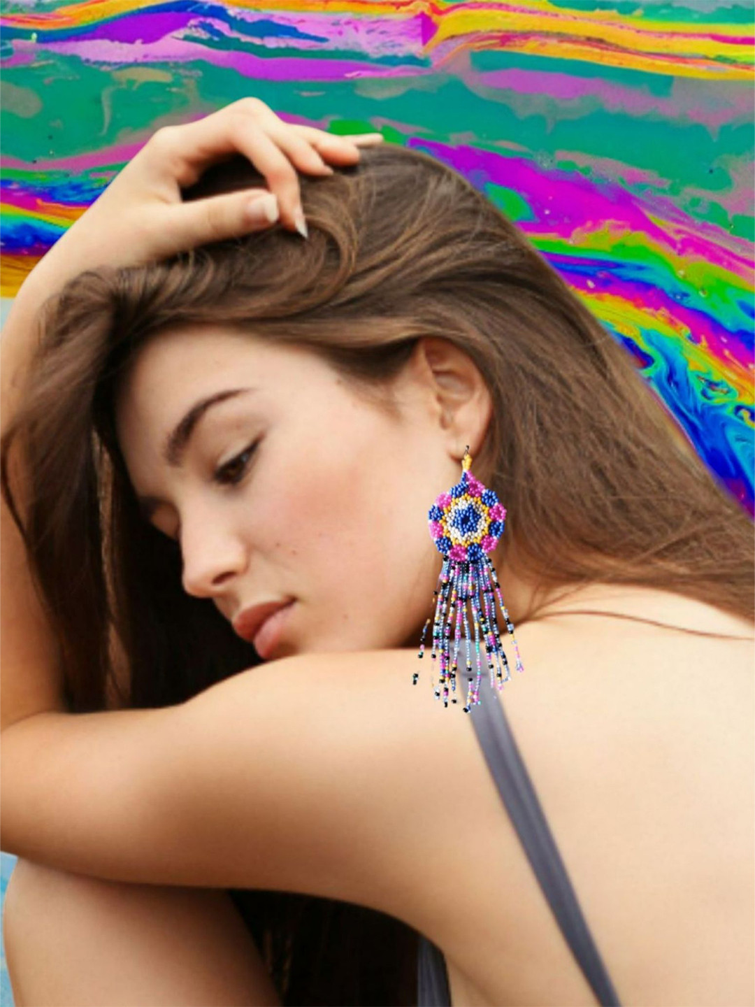 Evince MODE Artificial Beads Beaded Contemporary Drop Earrings