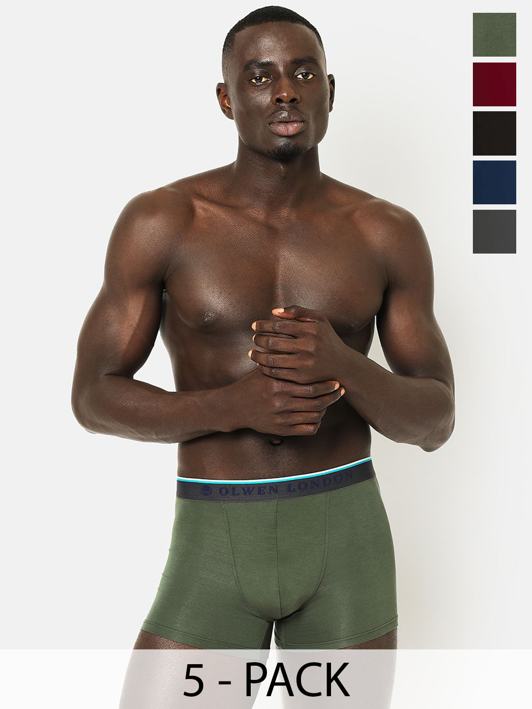 OLWEN Pack Of 5 Mid-Rise Short Trunks 5-Pebble-Wine Noir-Ivy-Platinum-Imperial-S
