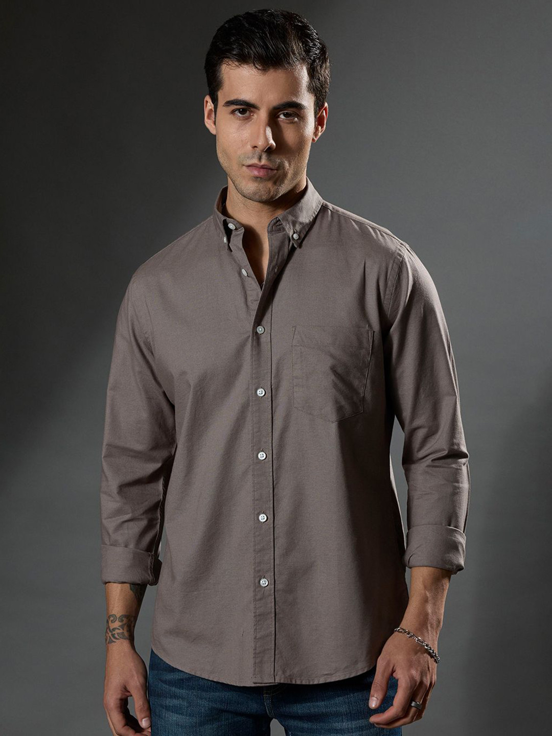 Espanshe Turkish Fit Elbow Patch Button-Down Collar Oxford Pure Cotton Shirt