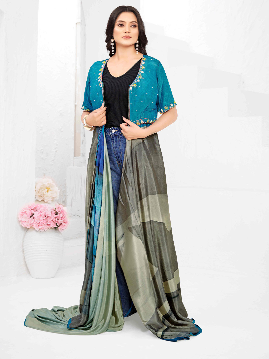 JIVORA Zip Zap Printed Ready to Wear Saree